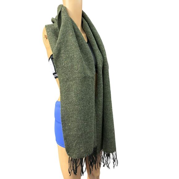 Emanuel Geraldo Dark Green Wool Blend Rectangle Fringe Scarf One Size Italy - Picture 8 of 9